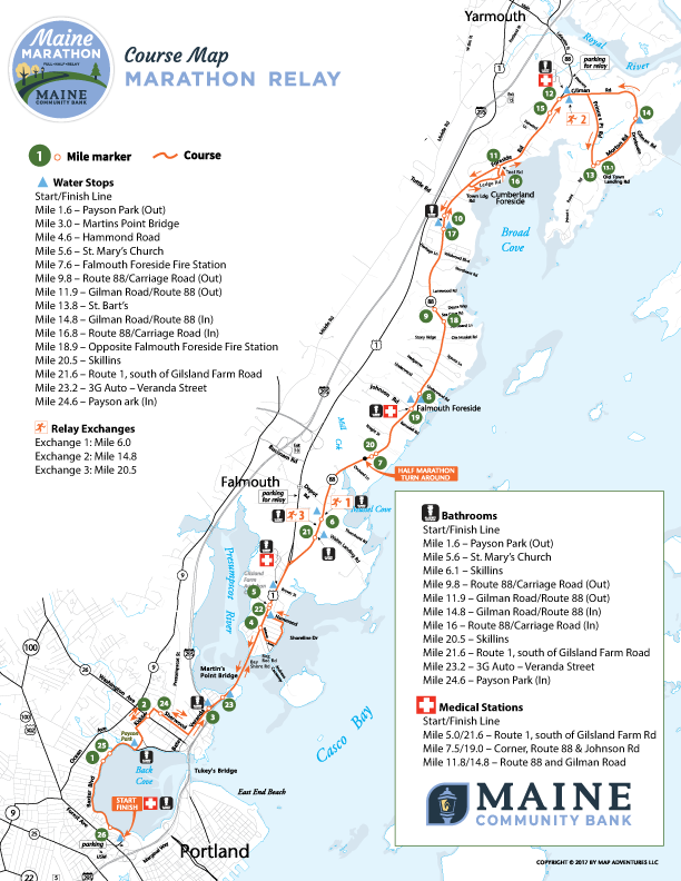 2025 Maine Marathon Relay Marathon Course Map